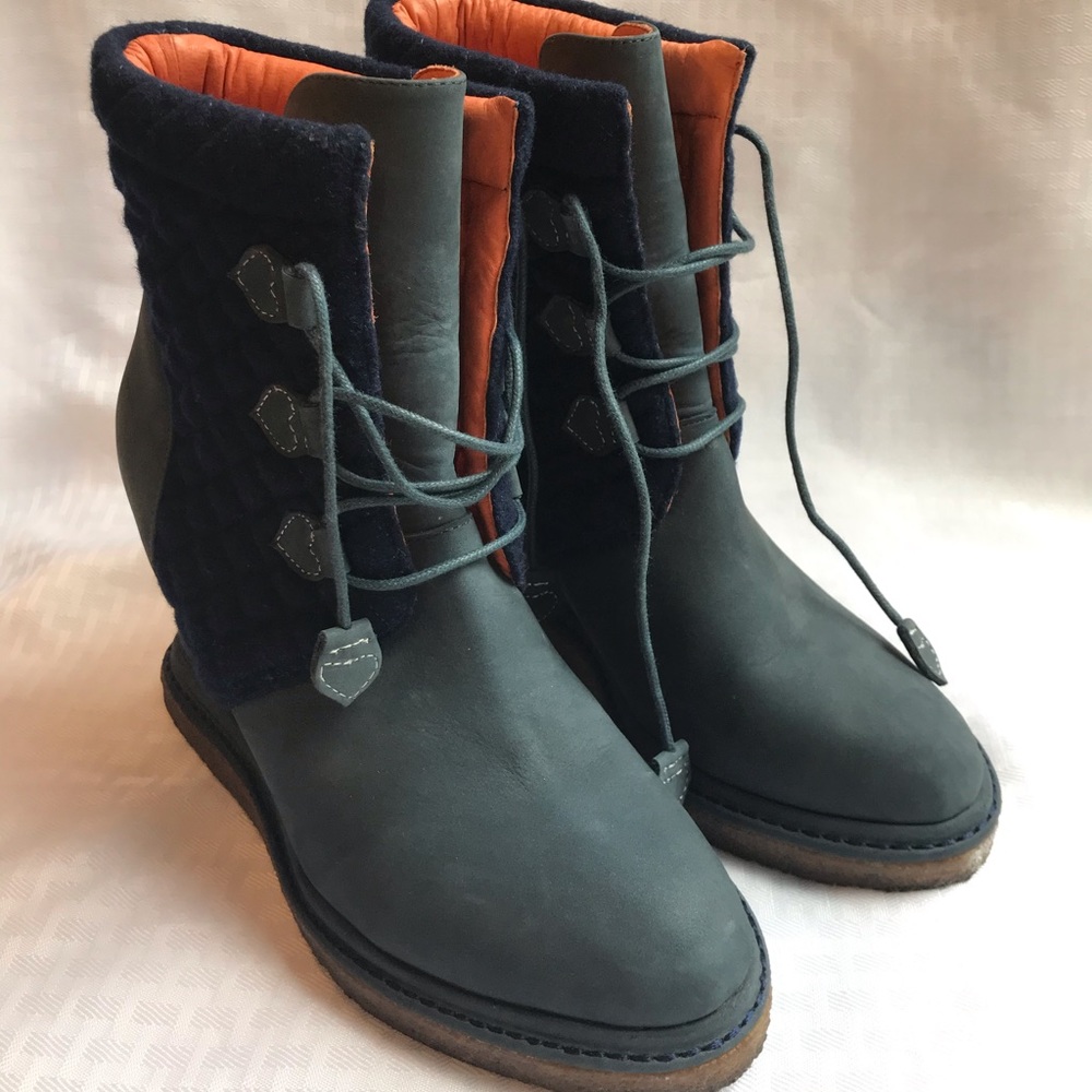 F-Troupe Women’s Sz 40 Blue Wedge Heel Boots US 10